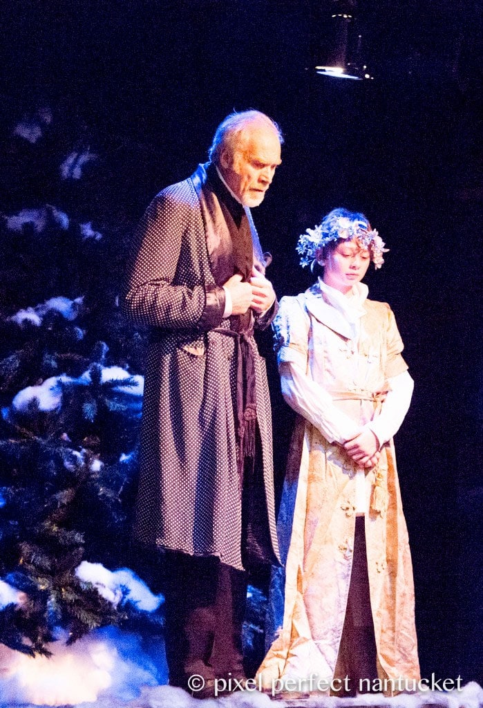 Scrooge (Sean McGuirk) and the Ghost of Christmas Past (Sawyer Phillips)