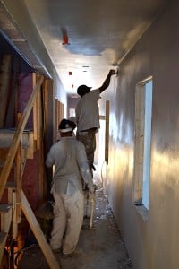 Working on drywall in AAN's new Nantucket Visual Arts Center.