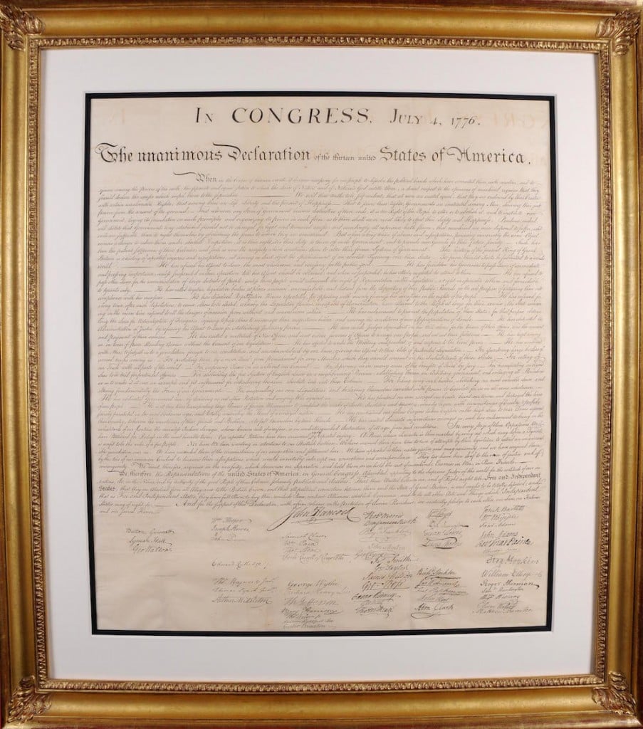 An 1833 engraved facsimile copy of the Declaration of Independence