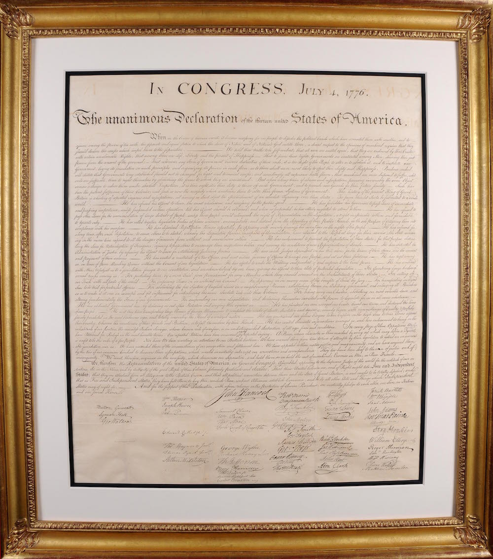 An 1833 engraved facsimile copy of the Declaration of Independence