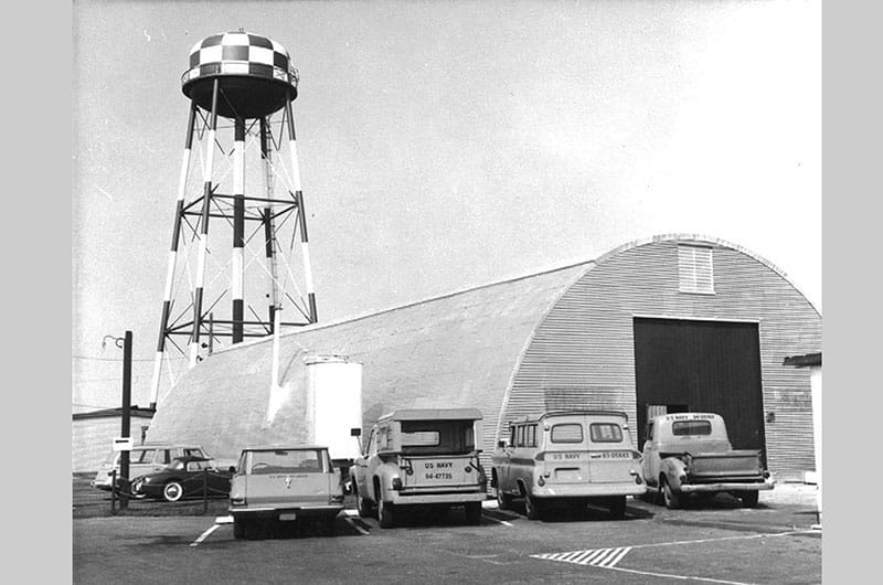 Water tower and buildings at the former Tom Nevers Navy Base. PHOTO COURTESY OF THE NANTUCKET HISTORICAL ASSOCIATION