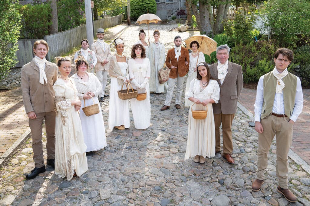 Theatre Workshop of Nantucket Cast of Sense & Sensibility on cobblestone street