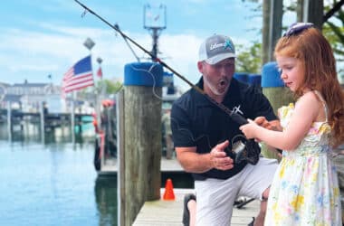 Children learning to fish at Nantucket Anglers Club event