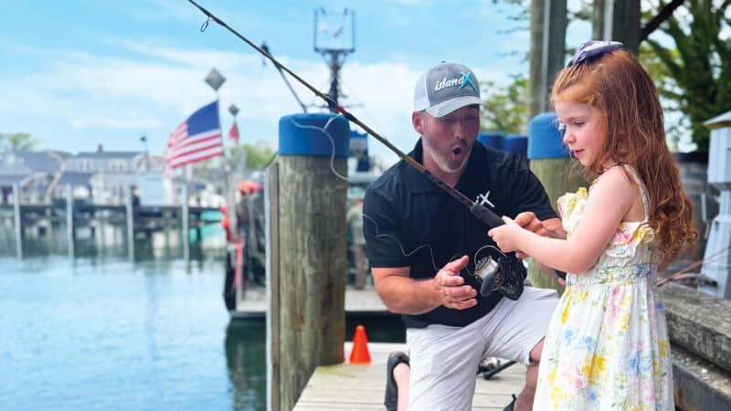 Children learning to fish at Nantucket Anglers Club event