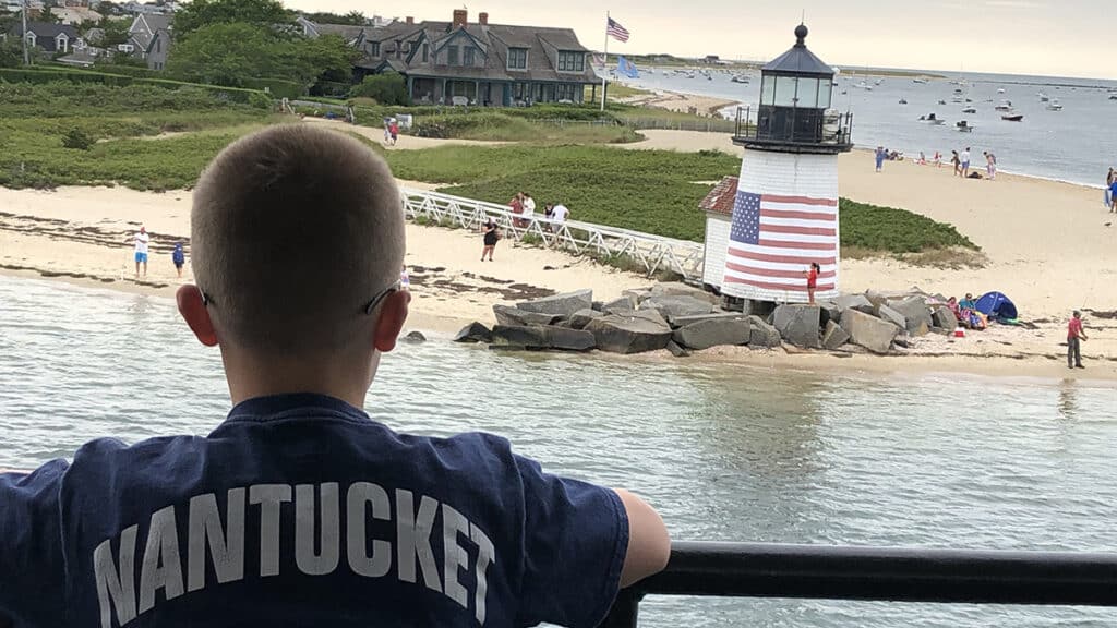 Steamship Authority ferry approaching Nantucket with Brant Point in view