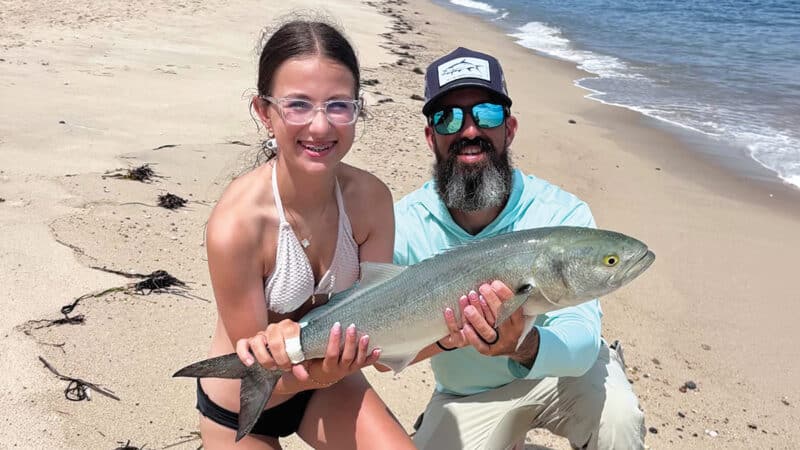 Liliana Small holds her 28.75 inch bluefish, the top junior catch in the August Blues Nantucket Fishing Tournament.